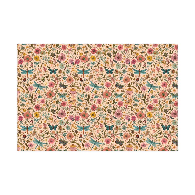 Butterflies and Flowers Wrapping Paper Luxury Nature Gift Wrap with Insects Florals Pastel Birthday Spring Gift Wrap Floral Wrapping Insect image 9