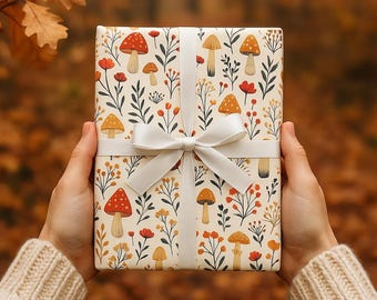 Whimsical Retro Mushroom & Cottagecore Wrapping Paper Botanical Fall Gift Wrap Mushroom Cottagecore Autumnal Wrapping Paper Roll