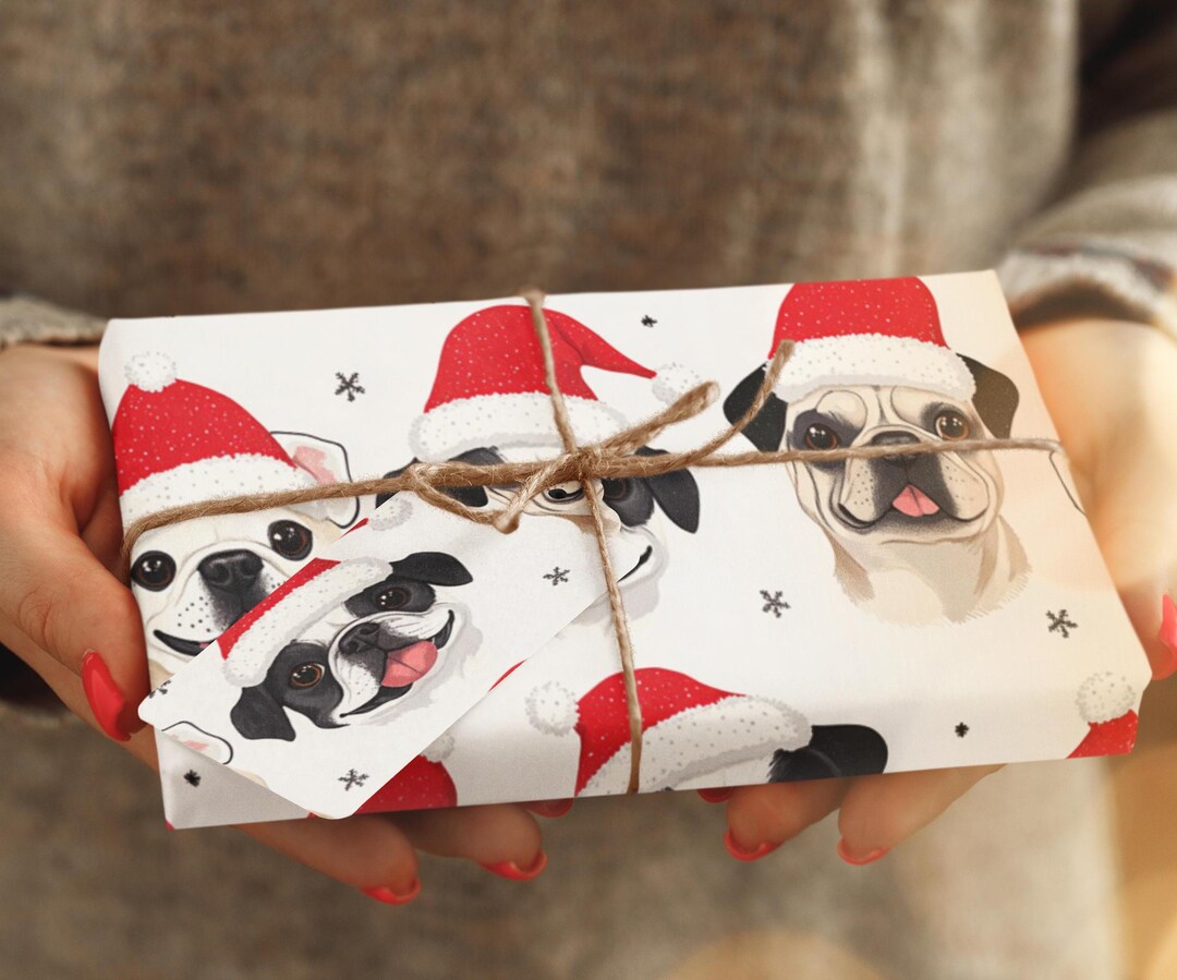 Big Dog With Santa Hats Wrapping Paper Dogs With Christmas Hats ...