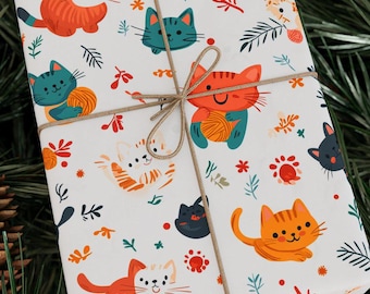 Grappige katten inpakpapier Crazy Cat Lady cadeaupapier Leuke kattenprint met garen Kat moeder cadeaupapier Cadeaupapier beste vriend Kattenliefhebber