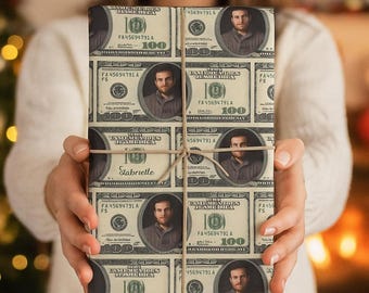 Custom Face Dollar Wrapping Paper Your Face on Money Gift Wrap Funny Gift for Rich People or Entrepreneur Wrapping Paper Birthday Christmas