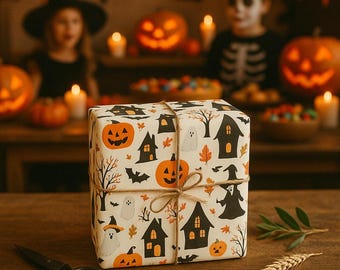 Halloween Wrapping Paper Halloween Gift Wrap Spooky Fall Wrapping Paper Bats Pumpkins Wrapping Paper Halloween Spooks & Sparkles Gift Wrap
