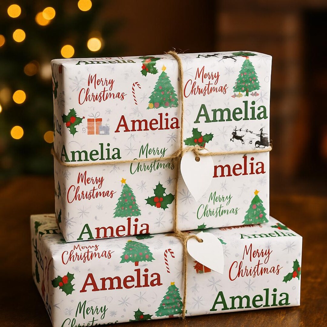 Custom Name Christmas Wrapping Paper Personalized Holiday Gift Wrap ...