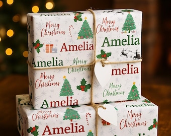 Custom Name Christmas Wrapping Paper Personalized Holiday Gift Wrap Names Festive Custom Name Printed Wrapping Paper Roll Family Gift Wrap