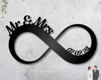 Infinity Monogram Sign Newlywed Gift Personalised Wedding Engagement Gift Anniversary Custom Sign for Fiance Home Decor Metal Wall Art Gift