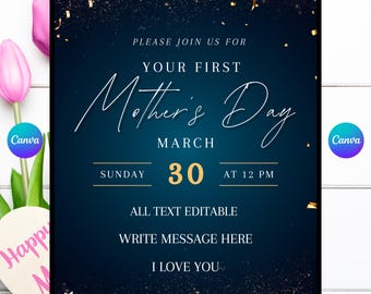 Editable First Mothers Day Invitation Digital Download Printable Canva Template Mom Celebration Mothers Day Invite