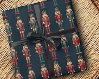 Nutcracker Christmas Wrapping Paper Classic Holiday Gift Wrap with Nutcracker Soldiers Navy Festive Luxury Wrapping Paper Premium Xmas