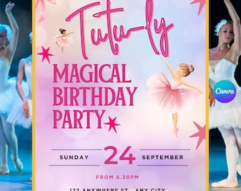 Ballerina Birthday Invitation Evite Editable Template Girls Pink Ballet Party Digital Invite Canva Customizable Ballerina Invite for Girls
