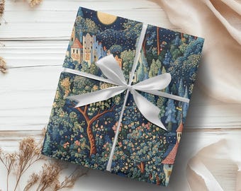 Castle Wrapping Paper Medieval Gift Wrap Renaissance Landscape Gift Wrap Dark Fantasy Castle Design Birthday and Christmas Wrapping Paper
