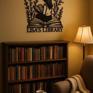 Personalized Library Sign Custom Name Sign for Library Booknook Metal Sign Bookshelf Decor Bookish Wall Art Home Library Sign Reader Gift