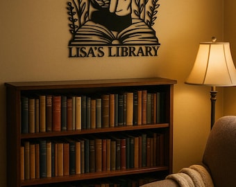 Personalized Library Sign Custom Name Sign for Library Booknook Metal Sign Bookshelf Decor Bookish Wall Art Home Library Sign Reader Gift
