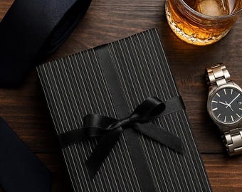 Pinstripe Wrapping Paper Elegant Wedding Birthday Gift Wrap Roll, Classic Print for Dad, Son, Boyfriend, Fathers Day, Stylish Gift Wrap