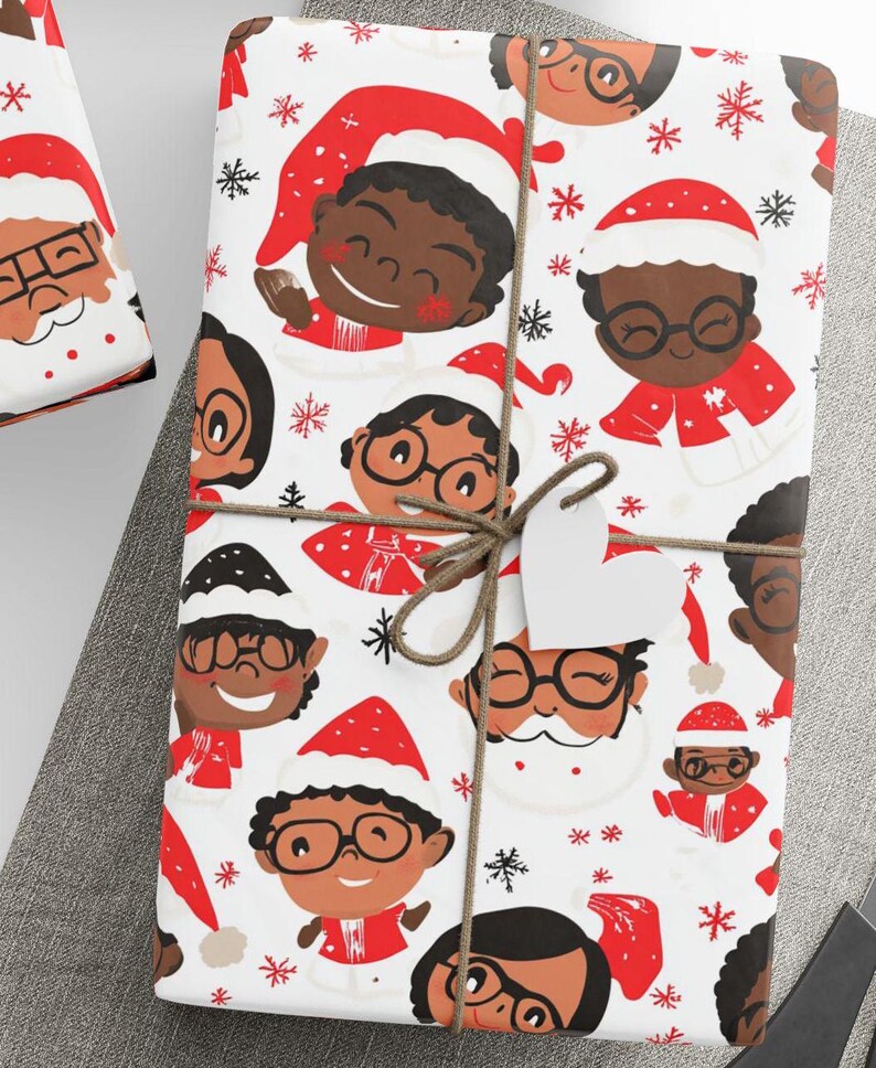 Black Santa Wrapping Paper African American Gift Wrap Inclusive Christmas Paper Black Christmas Gift Wrap for African American Xmas image 2