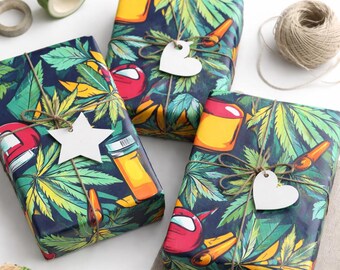 Weed Wrapping Paper Cannabis Gift Wrap Marijuana Wrapping Paper CBD Christmas Birthday Gift Wrap for Cannabis User Funny Gift Wrap
