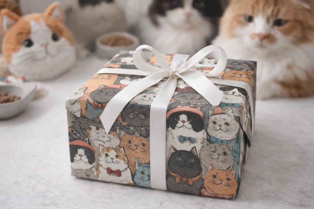 Dapper Wrapping Cat Wrapping Paper Vintage Dapper Cat Gift Wrap Cat Lover Birthday ...