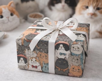 Cat Wrapping Paper Vintage Dapper Cat Gift Wrap  Cat Lover Birthday Paper Matte or Glossy, 3 Sizes