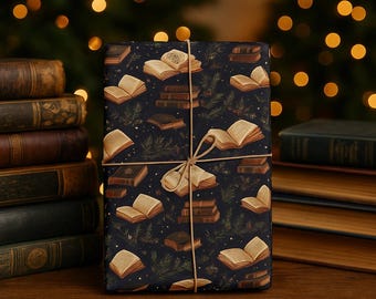 Book Christmas Wrapping Paper Luxury Literary Gift Wrap Traditional Festive Book Lover Gift Wrap for Readers Luxury Xmas Wrapping Paper