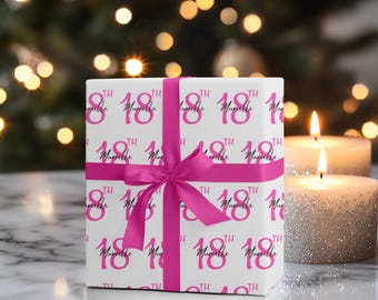 Personalized 18th Birthday Wrapping Paper Custom Name 18th Gift Wrap for Girls Birthday Elegant Personalized Wrapping for 18th