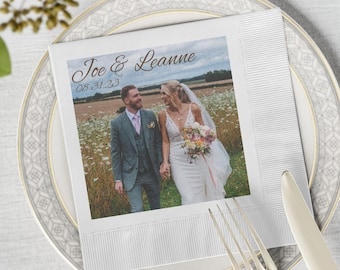 Personalized Napkins Custom Save the Date Wedding Cocktail Napkin with Custom Photo Cute Party Napkins 50 or 100 Pieces  Dinner Napkins