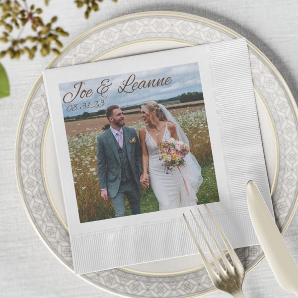 Personalized Napkins Custom Save the Date Wedding Cocktail Napkin with Custom Photo Cute Party Napkins 50 or 100 Pieces  Dinner Napkins