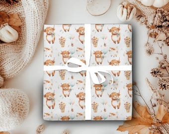 Highland Cows Wrapping Paper Birthday Gift Wrap Highland Cows Wrap Cute Gift Wrap Matte or Glossy Highland Cow Wrapping