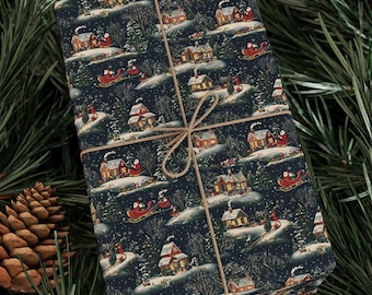 Vintage Christmas Themed Wrapping Paper Forest Xmas Scene Gift Wrap Vintage Christmas Wrapping Paper Retro Festive Wrapping Paper
