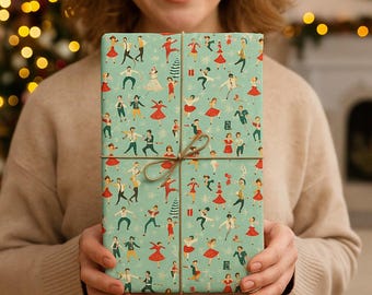1950s Retro Vintage Christmas Wrapping Paper  Mid Century Modern Holiday Gift Wrap  Retro Housewives Festive Design