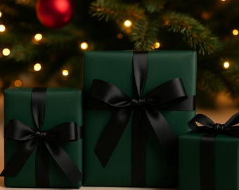 Elegant Dark Green Christmas Wrapping Paper Matte Holiday Gift Wrap Minimalist Traditional Stylish Festive Wrapping Paper Gorgeous