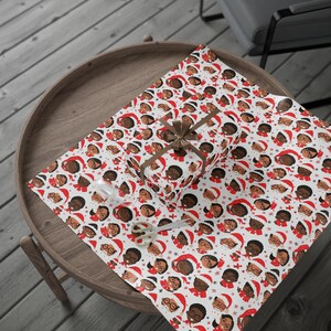 Black Santa Wrapping Paper African American Gift Wrap Inclusive Christmas Paper Black Christmas Gift Wrap for African American Xmas image 6