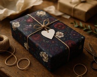 Moody Gothic Flowers Gift Wrap Gothic Roses Wrapping Paper Floral Dark Gift Wrap