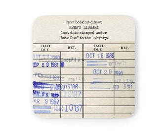 Puede incluir: Un primer plano de una tarjeta de biblioteca con un sello de tinta azul que dice "KERA'S LIBRARY". La tarjeta tiene una sección para "Date Due" y "Ret.". Las fechas estampadas en la tarjeta son: "Oct 16 1980", "Ep 29 1981", "Feb 5 1983", "Dec 09'86", "Jan 08 1987", "Ar 9 1987", "Mar 10'87", "Oct 18 1989", "Oct 20 1990", "Sep 23'90", "Aeb 5'91".