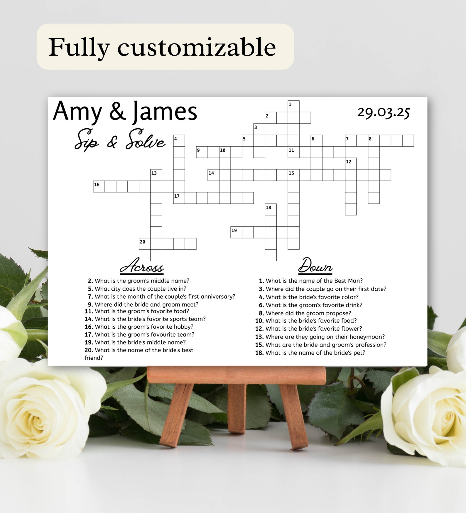 Personalized Wedding Crossword Sip &amp; Solve Custom Wedding Crossword ...
