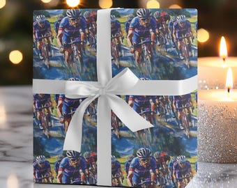 Cycling Gift Wrap for Cylists Bicycle Themed Wrapping Paper Triathlon Gift Wrap Road Biker Tour De France Wrapping Paper (AI Generated)