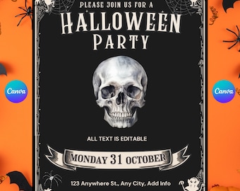 Invito di Halloween vintage modificabile, modello Evite Canva, invito per festa spettrale di Halloween, download digitale, invito di Halloween vintage stampabile