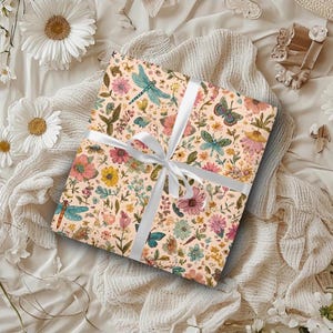 Butterflies and Flowers Wrapping Paper Luxury Nature Gift Wrap with Insects Florals Pastel Birthday Spring Gift Wrap Floral Wrapping Insect