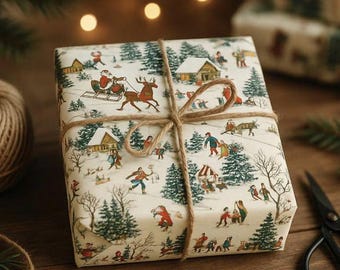 Vintage Waldweihnachtsmotiv Geschenkpapier Waldweihnachtsszene Geschenkverpackung Vintage Christmas Wrapping Paper UK
