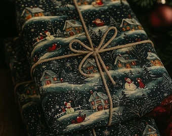 Vintage Waldweihnachtsmotiv Geschenkpapier Festliche Nightime Waldweihnachtsszene Geschenkverpackung Vintages Weihnachtspapier