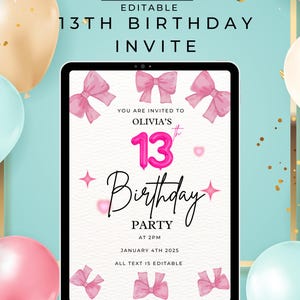Editable 13th Birthday Invitation Cute Fun Teen 13th Birthday Party Invite Instant Download Canva Template Teen e-vitation