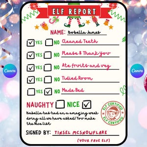 Official Elf Report Card Naughty or Nice Behavior Notice from Santa’s Elf Magical Christmas Report Editable Canva Template Custom Elf Report