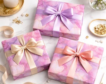Pastel Pink Wrapping Paper Alcohol Ink Art Gift Wrap for Birthdays, Mothers Day & Valentines Day Gift Wrap Luxury