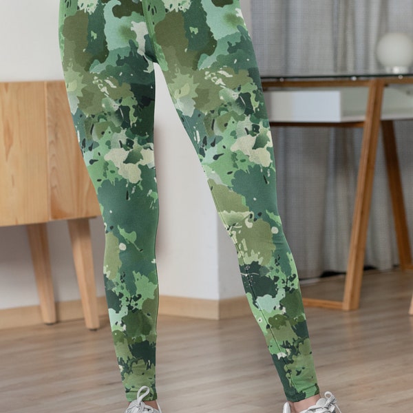 Camouflage High Waisted Yoga Leggings, Women's Yoga Pants with Camouflage Pattern, Skinny Fit High Waisted Yoga Leggings, Athletic Wear