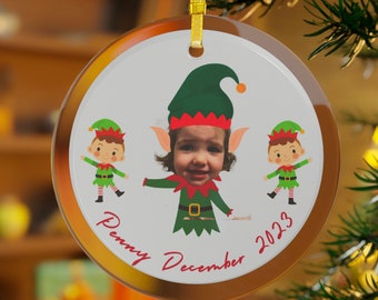 Aangepaste kerstornament, gezicht van je baby, babyfoto, feestelijke decoratie, gepersonaliseerde fotodecoratie kerstboom, glazen ornament