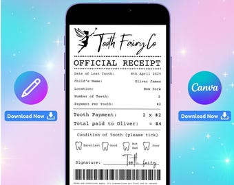 Editable Tooth Fairy Letter Receipt Printable First Tooth Certificate Lost Tooth Note for Kids Realistic Tooth Fairy Template Downloadable