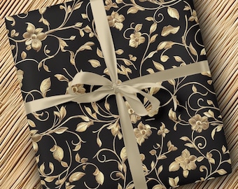Elegant Floral Gift Wrap Paper Luxurious Black Gold Wrapping Paper Birthdays Weddings Luxury Black & Gold Wrapping Paper Elegant Floral