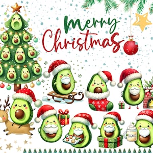 Avocado Clipart | Niedliche AI-generierte Avocado Santa Art | Urlaub Digital Download | Kawaii Avocado Weihnachten | Lustige festliche Dekoration