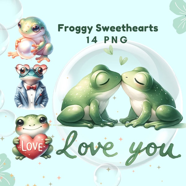 Froggy Sweethearts - Romantic Frogs Digital Art PNG