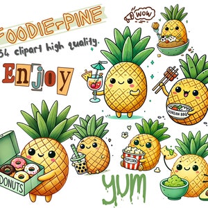 Pack de cliparts gourmands à l'ananas - 54 images PNG mignonnes et de haute qualité pour la création et la conception