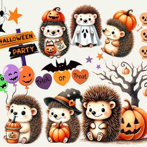 Adorable Halloween Hedgehog PNG Set | Cute Kawaii Animal Designs | Trick or Treat Decorations | AI Art | Spooky Party Favors