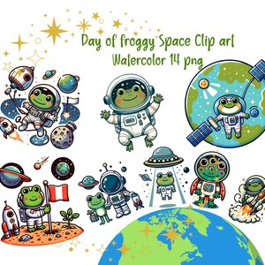 Froggy Space Clipart Sammlung - Wunderliche Astronaut Frosch digitale Kunst, Kinderzimmer Dekor, Scrapbooking, Instant Download