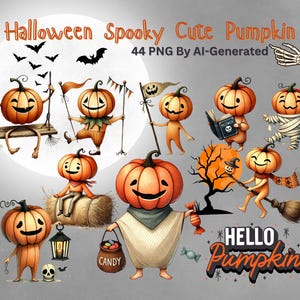 Halloween Spooky Cute Pumpkin - AI-generierte Halloween-Kürbis-Illustration für Kunsthandwerk, Karten und Dekorationen